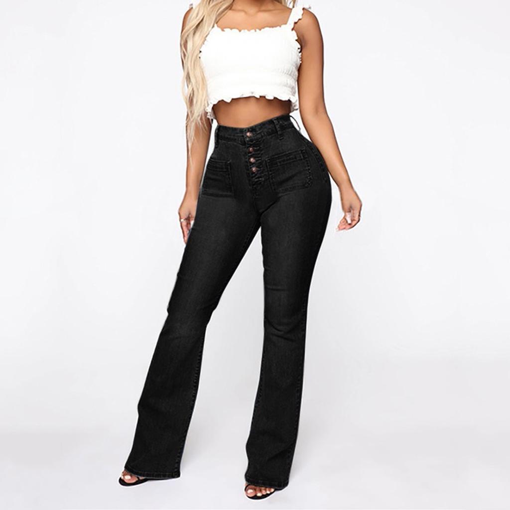 Women's Fashion Solid Color Washed Casual High-Waisted Jeans