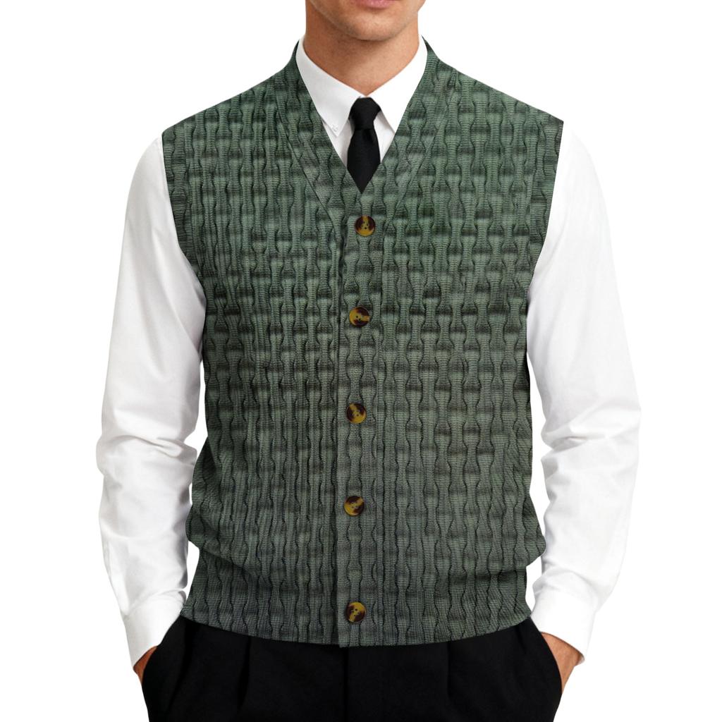 Men's V-Neck Sleeveless Knit Cardigan Vest