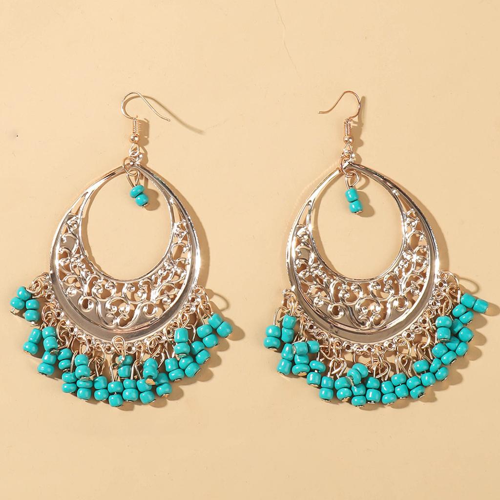 2 шт. женские серьги-кисточки из полых рисовых бусин в стиле бохо для отпуска и персонализированных аксессуаров