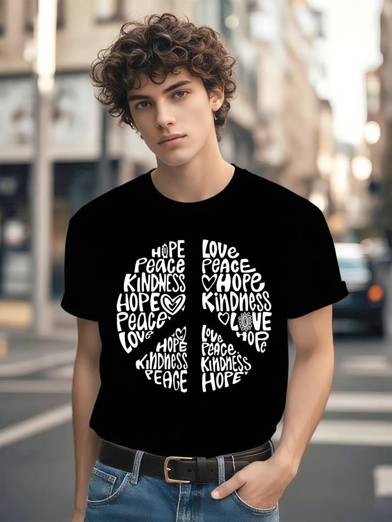 Payeah Wo Inspirational Quote T-shirt - Black Casual Short Sleeve Round Neck Tee with Peace Love Hope Kindness Design