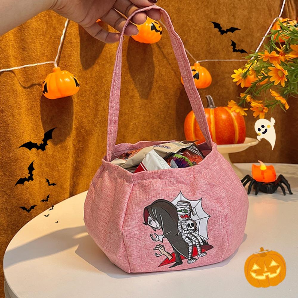 Portable Funny Halloween Candy Bag Printing Storage Bucket Trick or Treat Bag Nylon Gifts Pouch Pumpkin Handbag Children