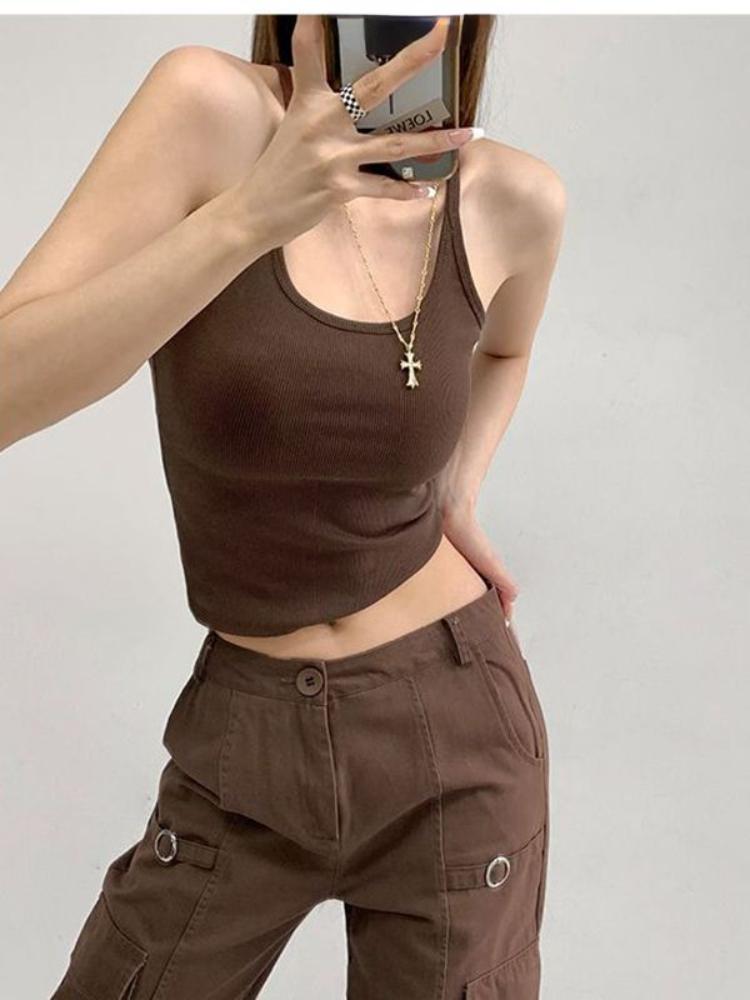 Sexy Tank Top Halter Crop Tops Women Summer Camis Solid Color Camisole Fashion Casual Tube Female Sleeveless Cropped Vest