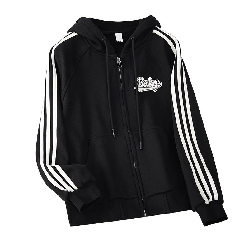 Womens Fleece-Lined Hooded Zip-Up Sweatshirt Oversized Casual Jacket Winter Korean Style