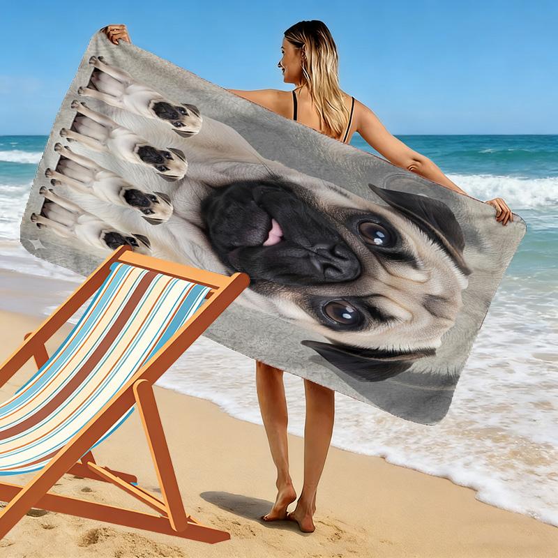 Bulldog Print Beach Towel, Large Soft Quick Dry Towel for Beach Camping Swimming