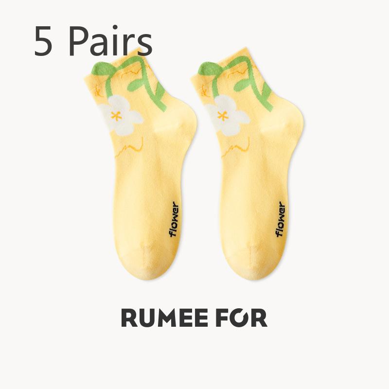 5 пар женских новых универсальных хлопковых носков с милым мультяшным трехмерным цветочным рисунком