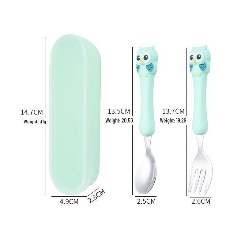 Набор детских столовых приборов из нержавеющей стали 304 - дизайн в виде мультяшной совы: Нож, вилка и ложка для обучения малышей
