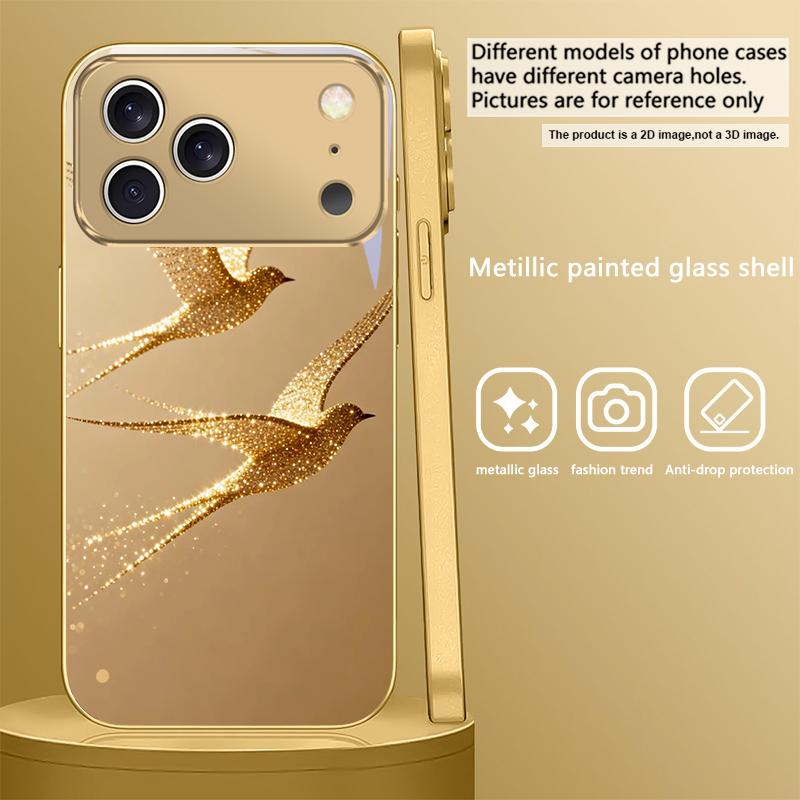 Золотая летящая птица Для IPhone 17 Pro Max 16 17 Pro 15 Pro 14 13 Plus 12 Mini 11 Pro Max XR 16E 17 Air Золотой стеклянный чехол для телефона
