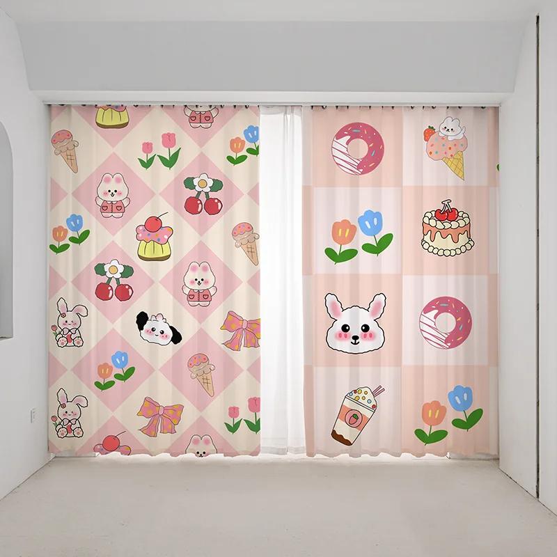 Мультфильм розовый клубника милый кролик щенок котенок принт высокая затемнение занавеска спальня гостиная жалюзи занавеска новый красивый узор