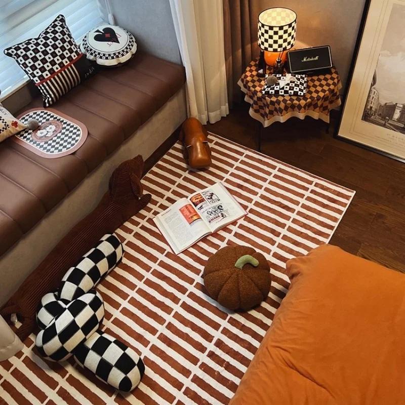 Retro Square Brick Living Room Floor Mat Home Coffee Table Rug Light Luxury Cloakroom Non-slip Soft Bedroom Bed Lounge Carpet