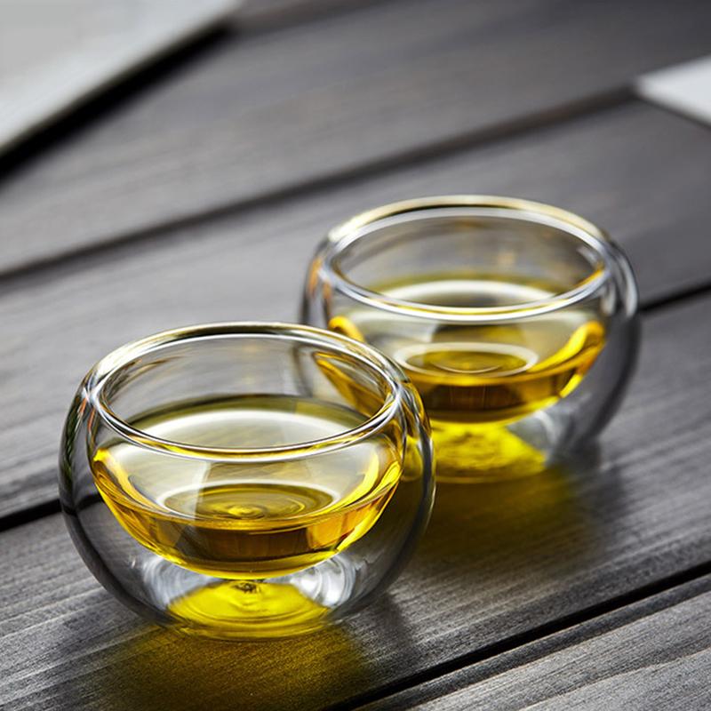 50 мл Маленькая чашка для чая Изысканная двухслойная стеклянная прозрачная чашка Кунг-фу термостойкая чайная утварь Пуэр Чай Кофейные чашки Посуда для напитков