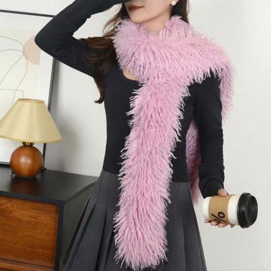 Yousheng Winter Scarf Solid Color Thickened Plush Soft Thick Warm Extra Long Scarf Winter Outdoor Imitation Fur Neck Warmer