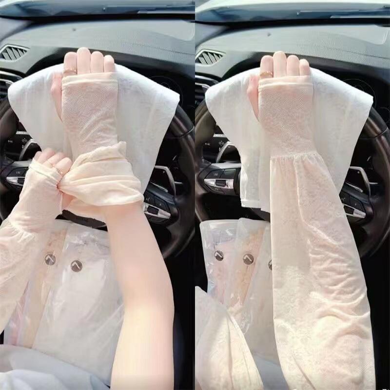 Cute Thin Lace Ice Silk Sleeves Anti-Uv Sun Protection Sunscreen Sleeve Arm Covers Long-Sleeved Cycling Gloves Outdoor