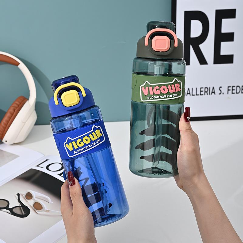 Plastic PC Sports Cup Portable Straw Bottle Outdoor Bounce Cover Kettle for Adults Students