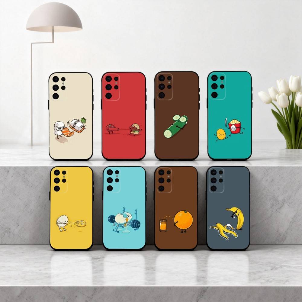 F-Funny Food Fancy art Phone Case For Samsung S25,24,23,22,30,21,10,9,Ultra,Plus,Lite,FE,4,5 G Soft Black Case