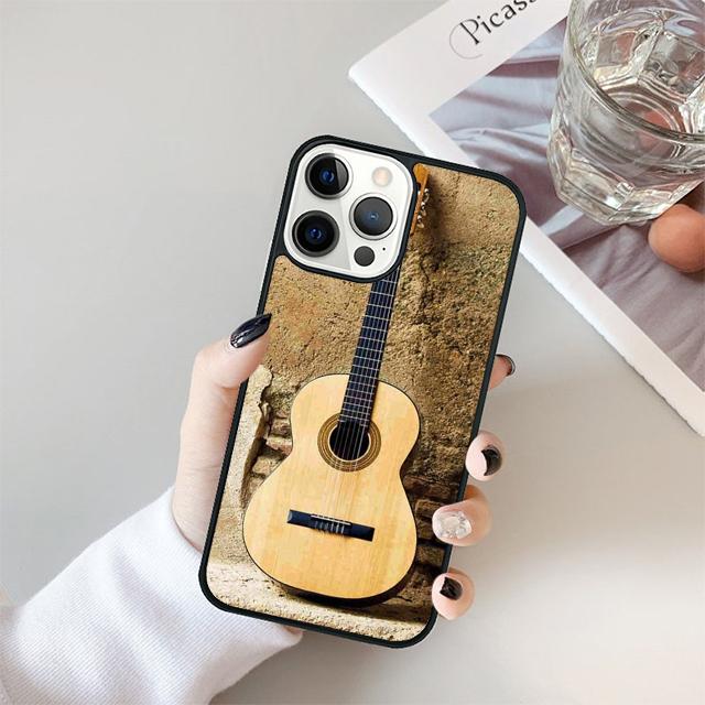 Музыкальная гитара Черный Мягкий Чехол для Телефона Для iPhone 17 Air 15 16 14 13 12 Pro Max 11 Pro Max Plus Coque Shell