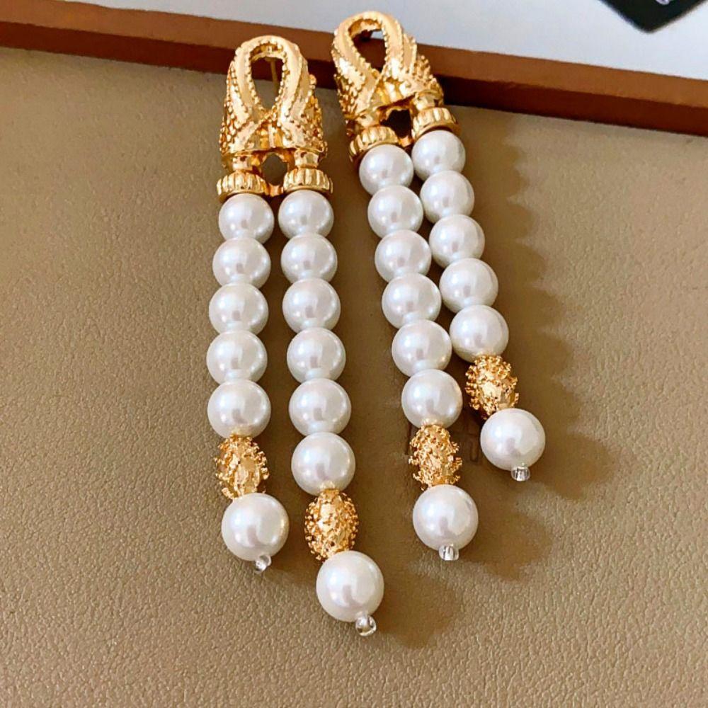Ретро двухрядные серьги-кисточки с жемчугом Серьги-гвоздики с искусственным жемчугом Серьги-подвески Ювелирные подарки