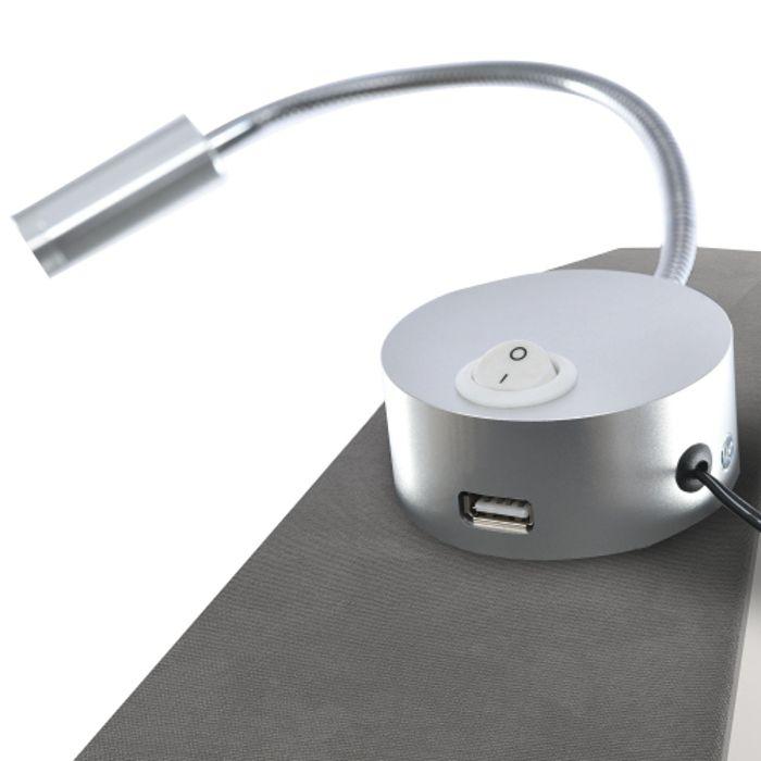 Lit double capitonné - MUVOE - 140x200 - Tête de lit avec lampe de lecture - Fonction de recharge USB - Gris