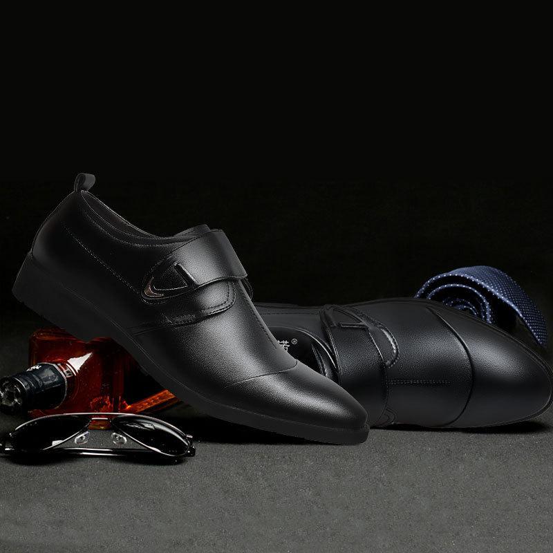 Новые мужские деловые кожаные туфли на липучке, модные трендовые универсальные мужские туфли, повседневные мужские одиночные туфли