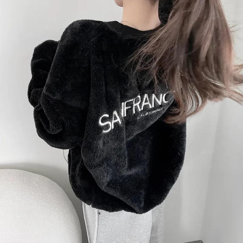 Women S Loose Round Neck Fleece Sweatshirt Casual Winter