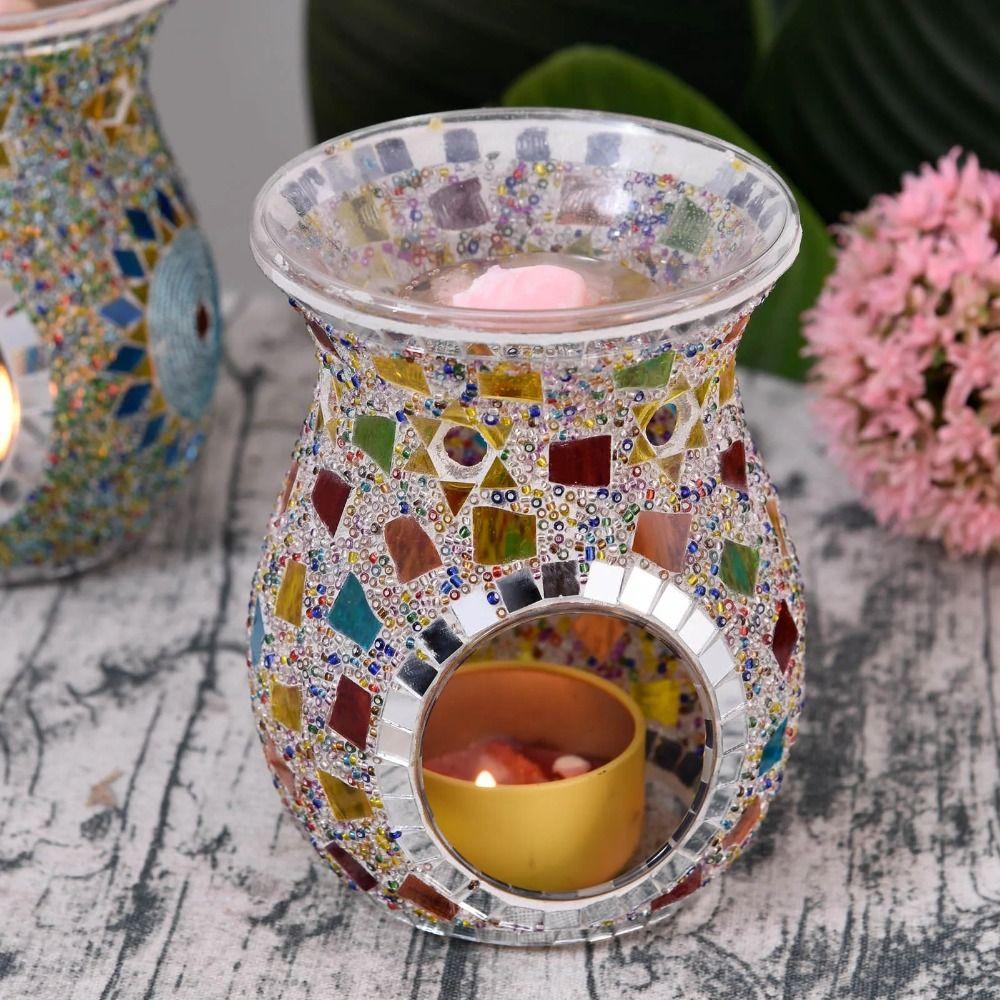 Мозаичный стеклянный подсвечник для ароматических свечей, прочный диффузор для благовоний, ароматерапия, кофейная барная стойка