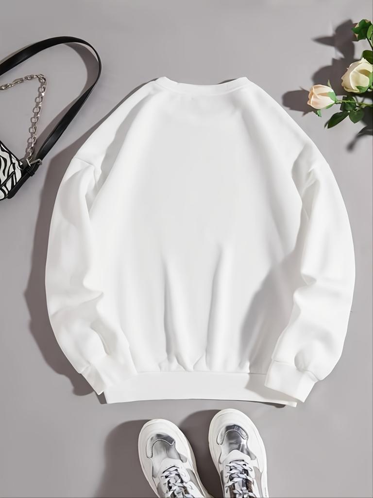 Пуловер с круглым вырезом и принтом улыбки ко Дню святого Валентина, свободный свитшот с длинными рукавами