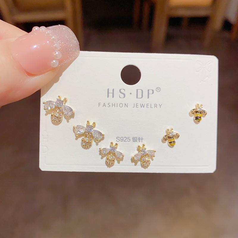 6Pcs/set Bee Animal Zircon Earring Sets for Women Exquisite Gold Stud Earrings Grils Birthday Gifts