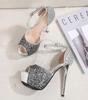 Fashion Bling Bling Thin High Heels Sandals Summer Women Party Shoes Glitter Sequins Peep Toe Cover Heel Sandales Sexy Creepers Platform