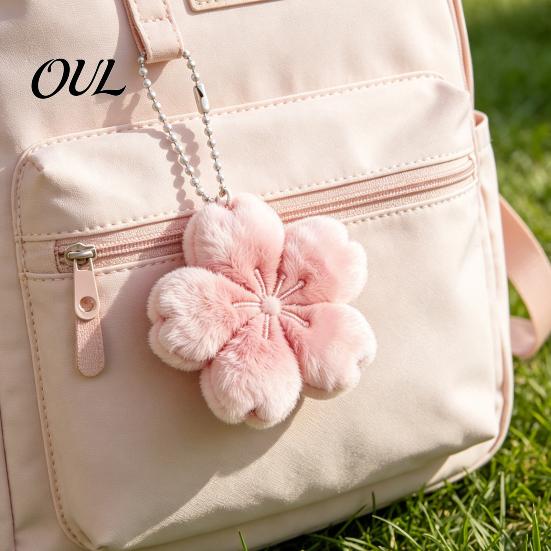 Soft Fluffy Keychain 1/2/3Pcs Pendant, Plush Cherry Blossom Design Key Chain, Pink Floral Keyring Style Backpack Holder, Portable Accessory