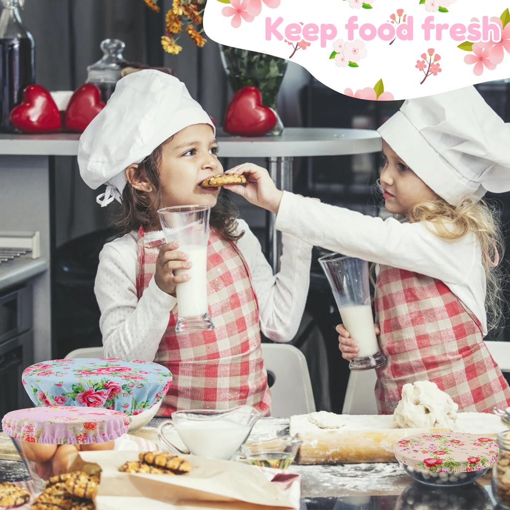 10Pcs Cloth Bowl Cover Stretch Lid Reusable Cotton Dust Cover Elastic Food Bowl Cover Portable Bowl Top Cover for Picnic Home