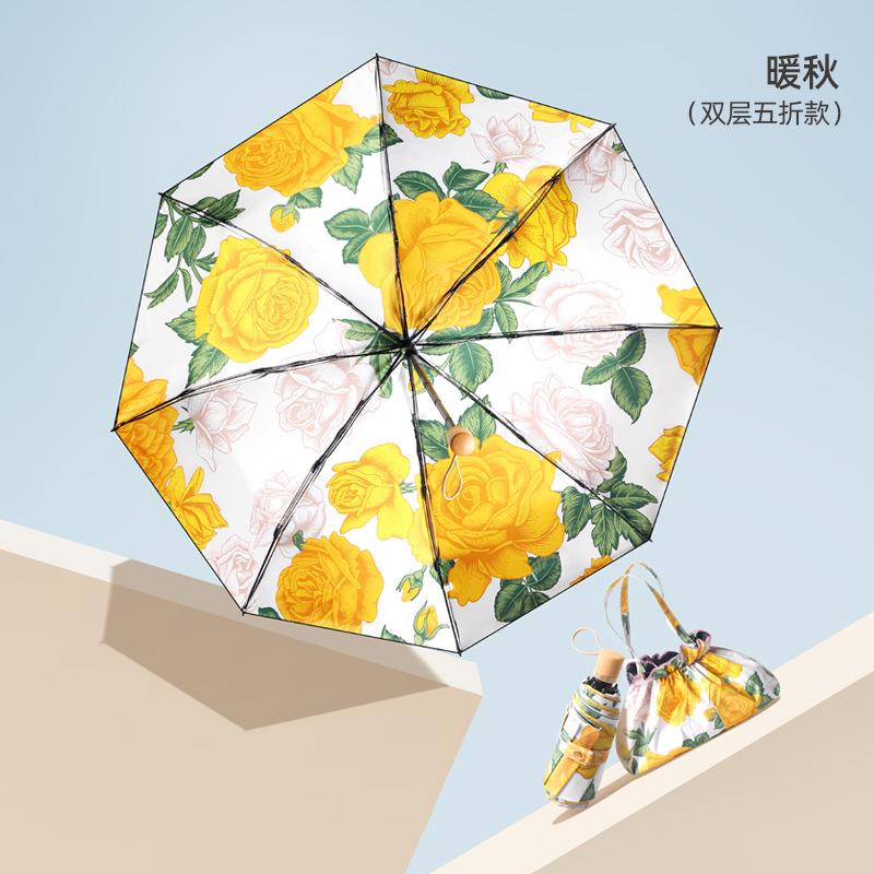 New 50% Fold Double Umbrella Flower Sunscreen UV Protection Parasol Small Fresh 50% Fold Sunny and Rain Double Purpose