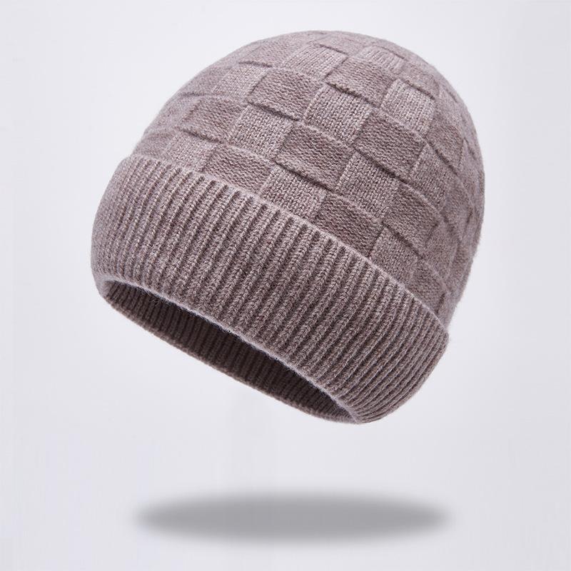 Вязаная шапка Большая клетчатая шерстяная шапка Модная универсальная теплая шапка от холода Куполообразная защита для ушей Зимняя шерстяная шапка