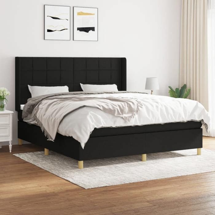 Maison Exclusive - Sommier à lattes de lit avec matelas Noir 180x200 cm Tissu