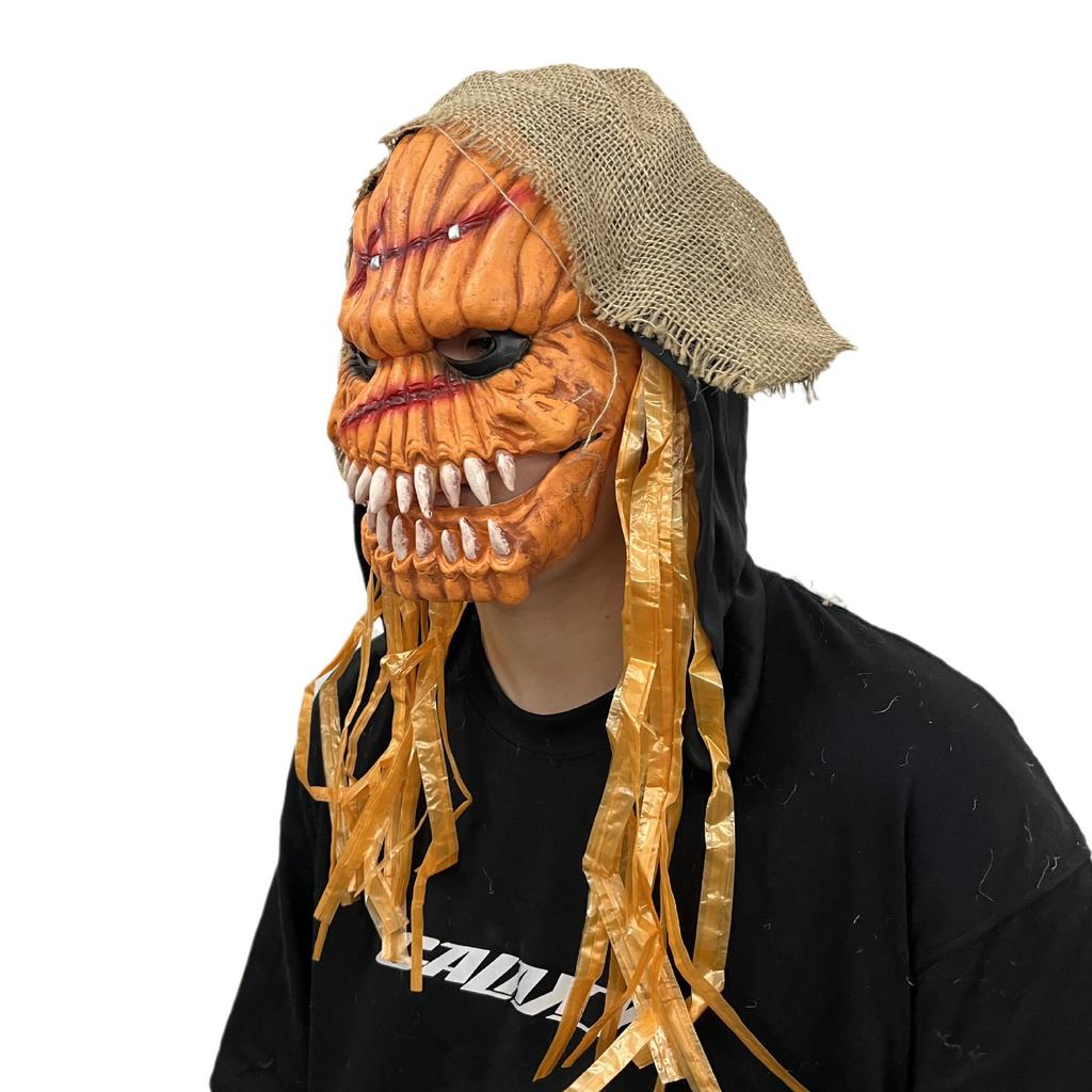 New pumpkin latex mask with moving mouth, skull mask, Halloween horror pumpkin mask, scary and frightening