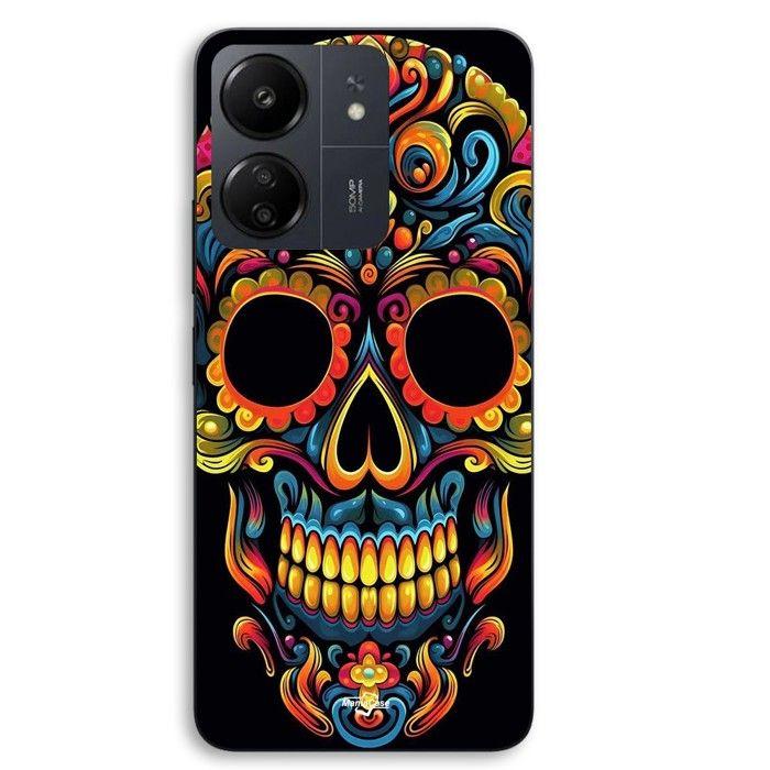 Coque de téléphone personnalisée - MANIACASE - Xiaomi Redmi 13C 4G - Silicone TPU - Tête de mort calavera colorée - Noir