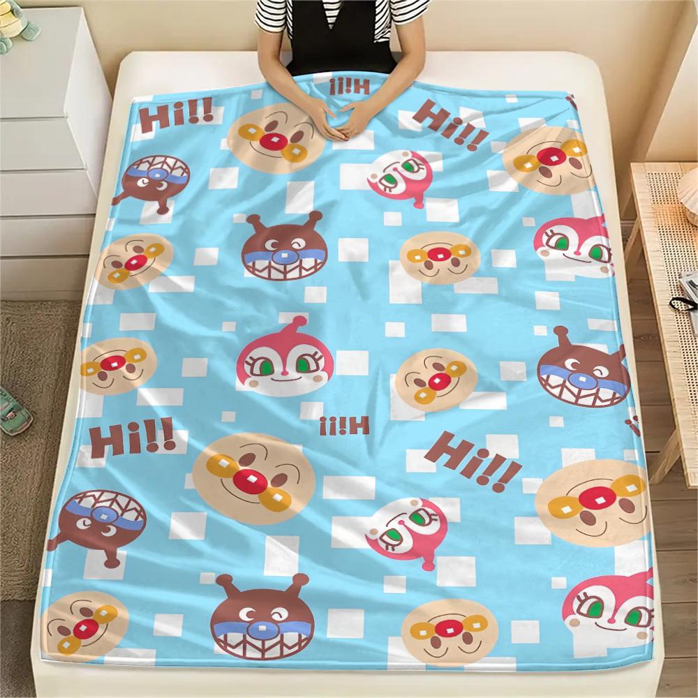 Anpanman Kawaii pattern Flannel Blanket, High quality Comfortable for All Seasons, Home Decor, Warmth and Comfort, Perfect for Gifts.