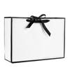 Gift Package Bag White Paper Shopping Bag With Black Ribbon Handle Square For Packaging Wedding Clothes Shoes Gift Box Handbag