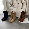 2025 Autumn and Winter Thin Heel High Heel Women's Boots Suede V Mouth Medium Tube Thin Pointed Fashion Boots