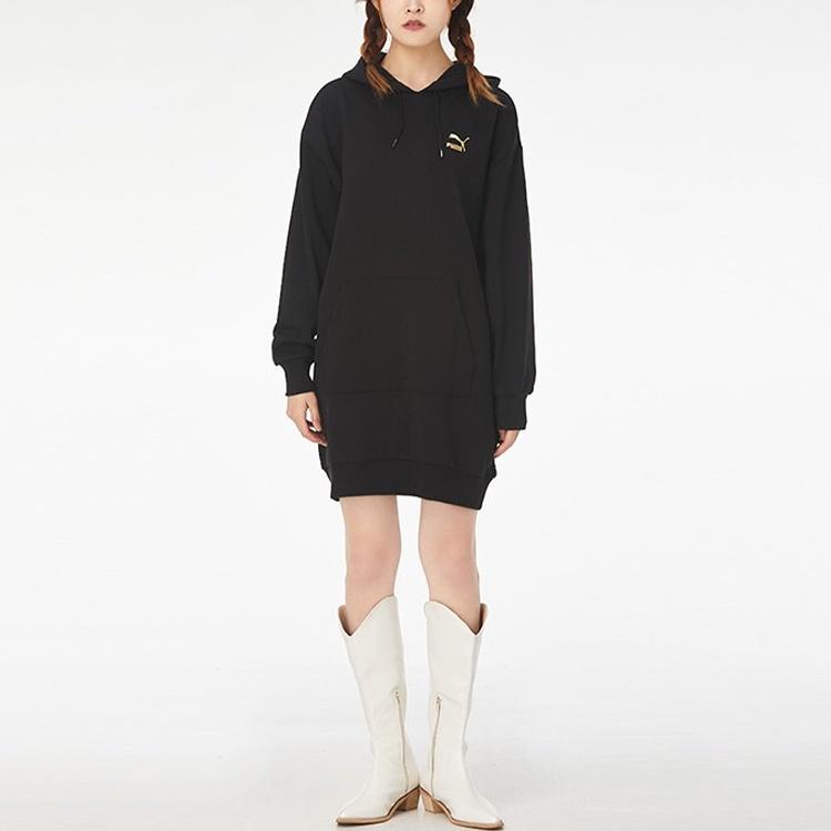PUMA Long Sleeved Dresses Women's Black Hooded Moderate Short 599165-61