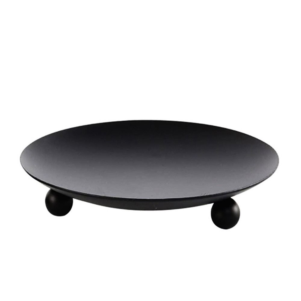 Round Pillar Metal Plate Golden Festival Candlestick Holder Simple Candle Base Tray  for Home