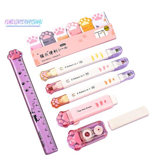 Набор канцелярских принадлежностей Cute Cat Paw с корректирующей лентой-ластиком - маркеры, линейка для заметок, пенал, школьные канцелярские принадлежности, подарок на день рождения для любителей кошек