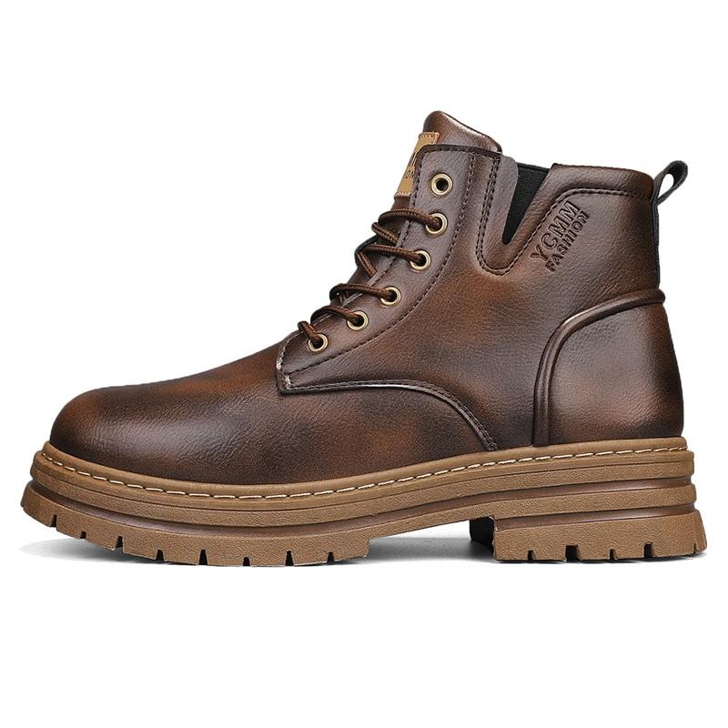 Hot Sale Fashion Brown Boots for Men Comfort Platform Men's Work Boots Lace-up Leather Ankle Boots Casual Men Botas Masculino