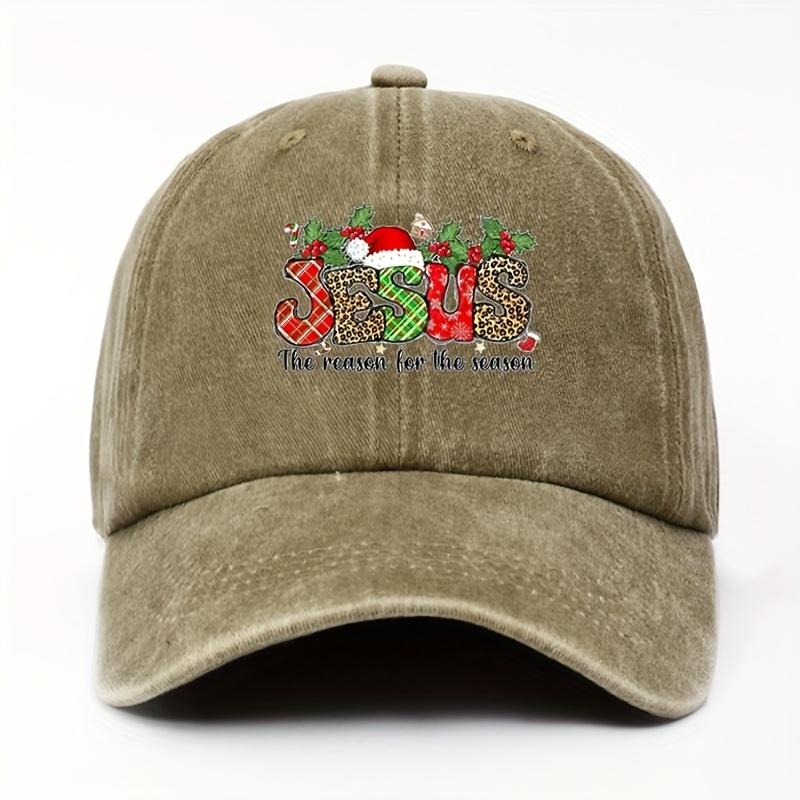 Christmas Hat Womens Washed Baseball Cap with Holiday Santa and Holly Pattern Print Lightweight NonStretch Adjustable