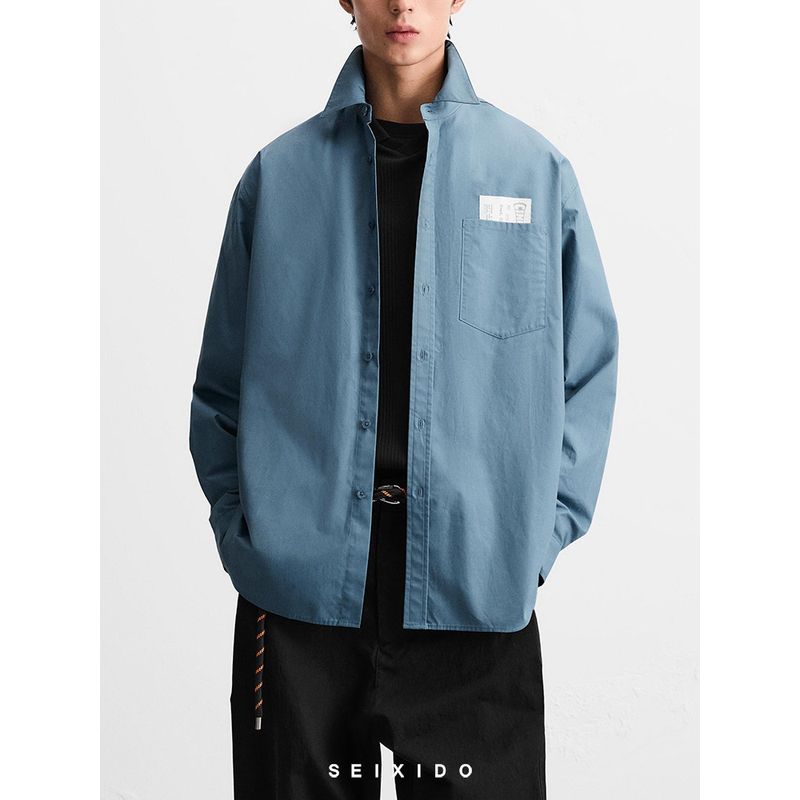 Cabinet 399! Spring New Men's Oversize Loose Version Simple Casual Patch Long sleeve Shirts 7380855