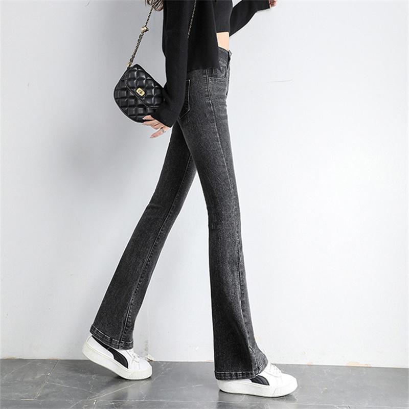 2022 Autumn Winter High Waist Fashion Leisure Simple Comfortable Jeans For Women  Trumpet Pant Retro Elastic Style Denim Trouser