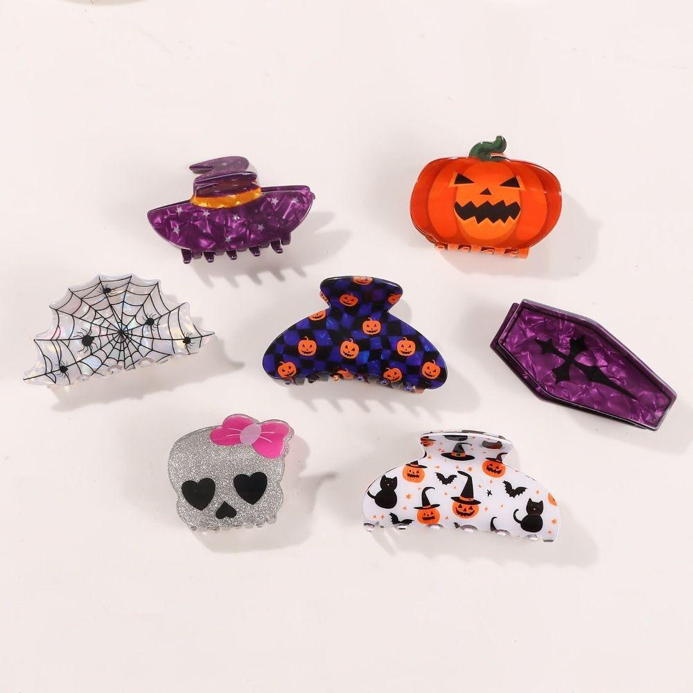 Spider Halloween Hair Claw PVC Skeleton Shark Clip Creative Pumpkin Themed Gripper  Party