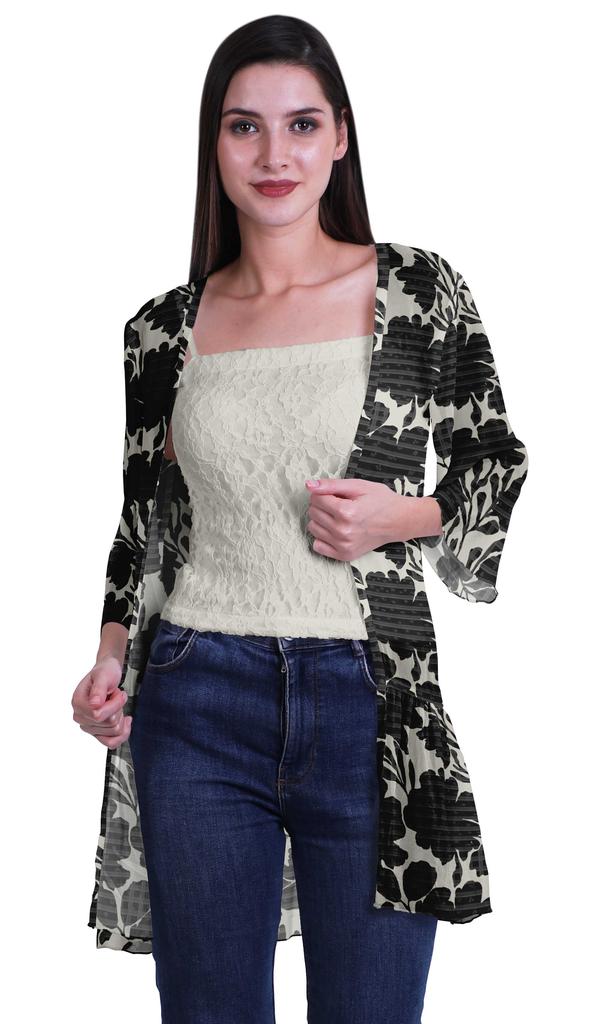 Moomaya Printed Georgette Beach Clothes For Women Short Shrug Cover Up