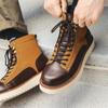Модные кожаные мужские высокие ботинки на шнуровке, новое поступление, мотоциклетные ботинки, мужские уличные кроссовки с толстой подошвой и круглым носком