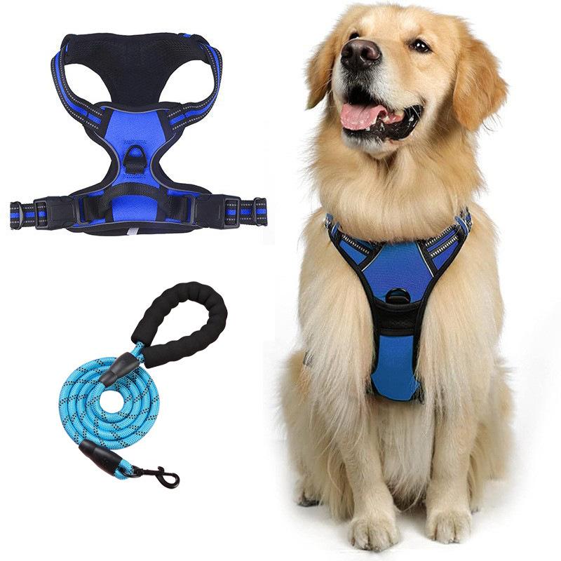 Собачий поводок, Взрывозащищенный, Противоударный, Защита от побега, Шлейка для груди и спины для крупных собак, Светоотражающий поводок для собак, Жилет для питомца