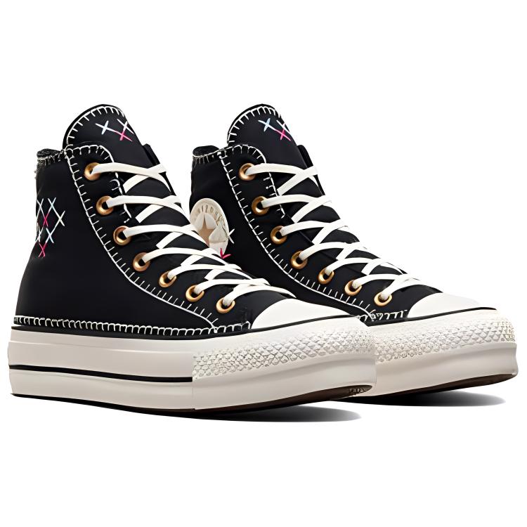 Converse Chuck Taylor All Star Lift Fashion High Top Canvas Shoes Women Sneakers Black White Gold A08731C