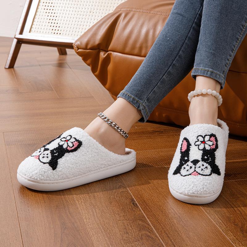 Lucyever Couple Cotton Slippers for Women Home Indoor Cartoon Platform Slides Ladies 2024 Comfortable Non Slip Warm Winter Shoes